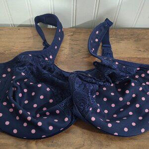 Glamorise 38G Bra Front Clasp Blue Pink Polka Dots Underwire